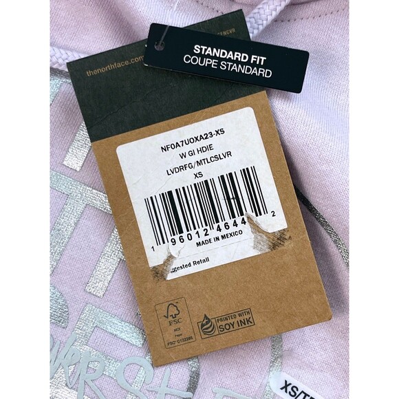 The North Face Women's Hoodie XS Lavender Purple Silver Metallic Foil Logo NWT - Picture 6 of 9